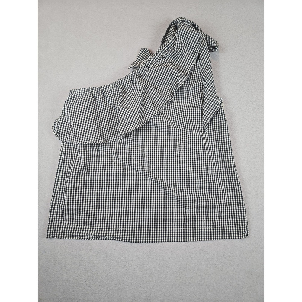Vineyard Vines Gingham One Shoulder Ruffle Top Black White Size 4